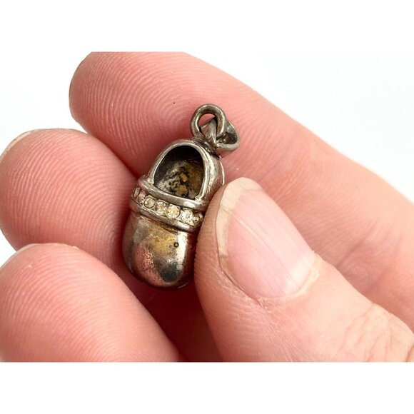 Children's Shoe Silver Toned Rhinestone Accented Vintage Pendant | Charm - Picture 7 of 9